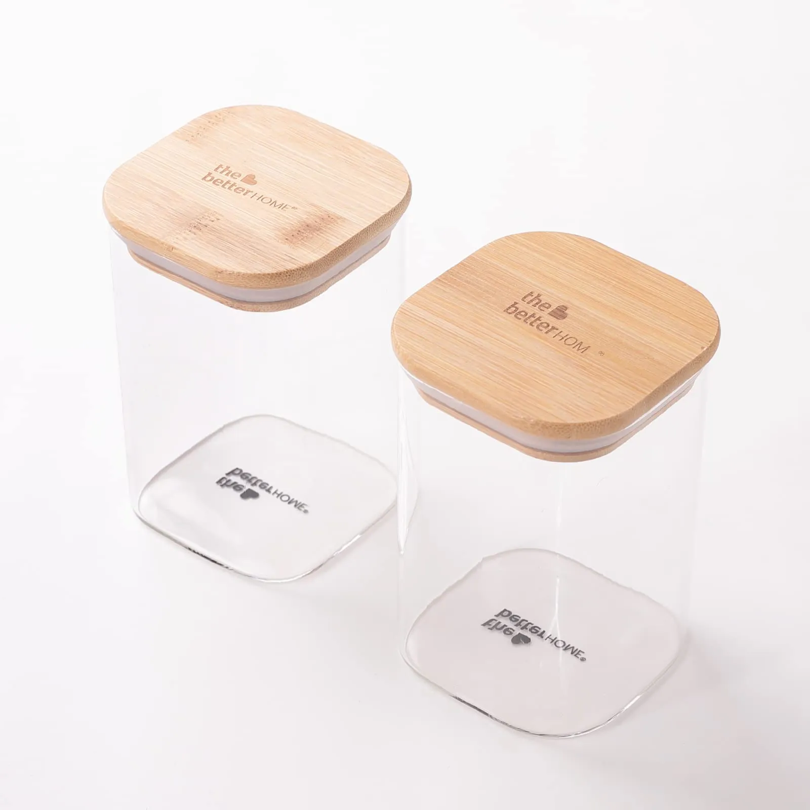 The Better Home Pack of 2 Kitchen Accessories Item with Bamboo Lid I Rectangular Transparent Airtight Borosilicate Kitchen Containers Set | Glass Jars for Cookies Snacks Tea Coffee Sugar | 600 ml Each