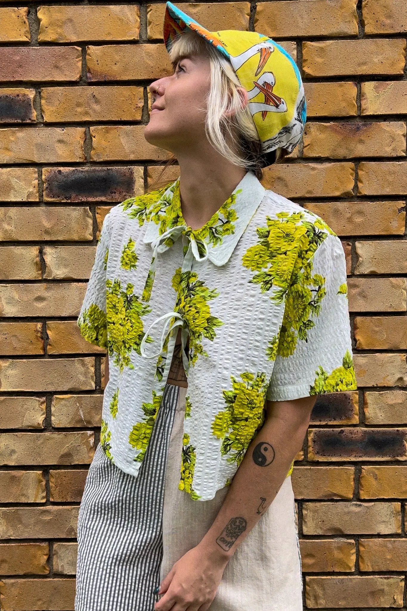 Tie Top | Green Blossom | Short Sleeve | Medium