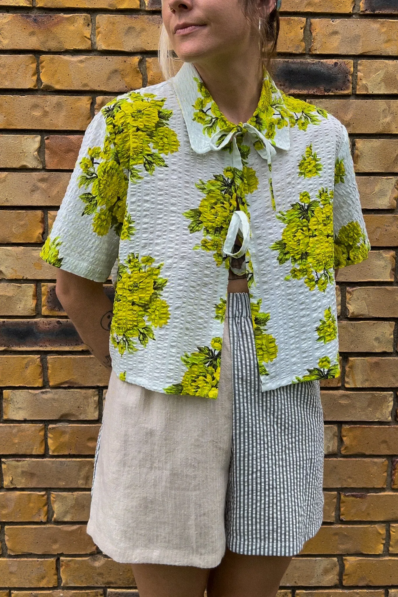 Tie Top | Green Blossom | Short Sleeve | Medium