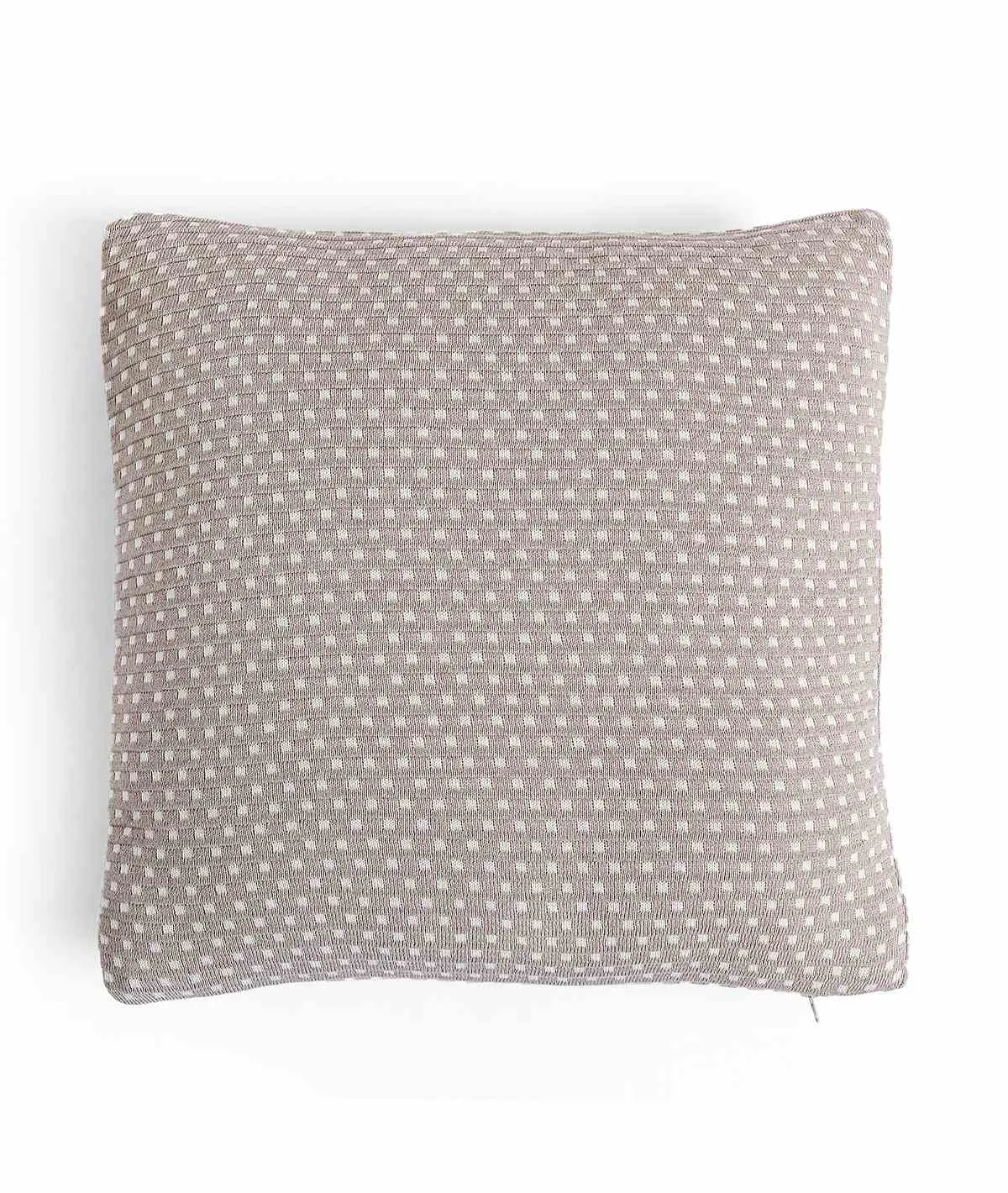 Tiny Check Cotton Knitted Decorative Stone & Natural Color 16 x 16 Inches Cushion Cover