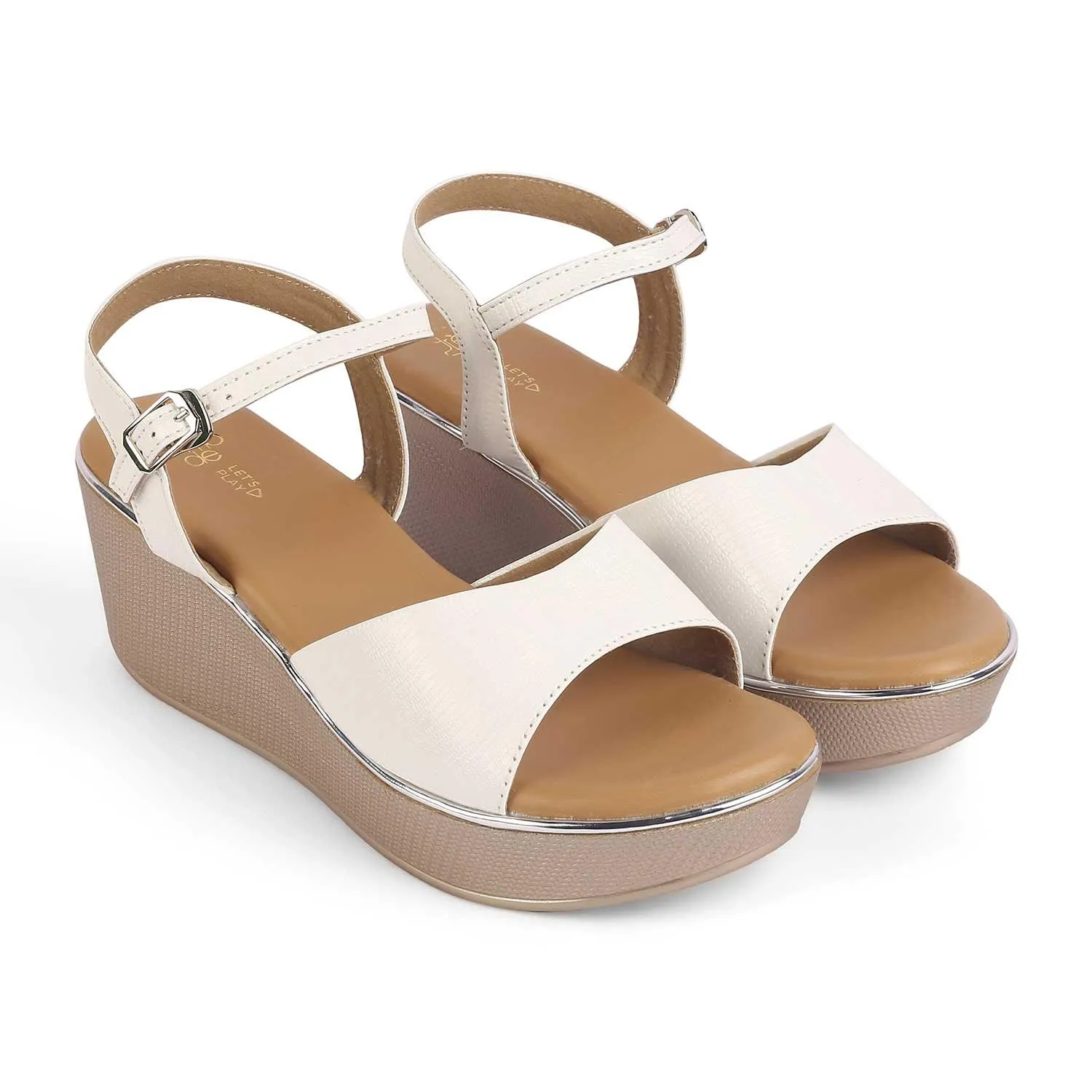 Tresmode Lannes White Women's Dress Wedge Sandals