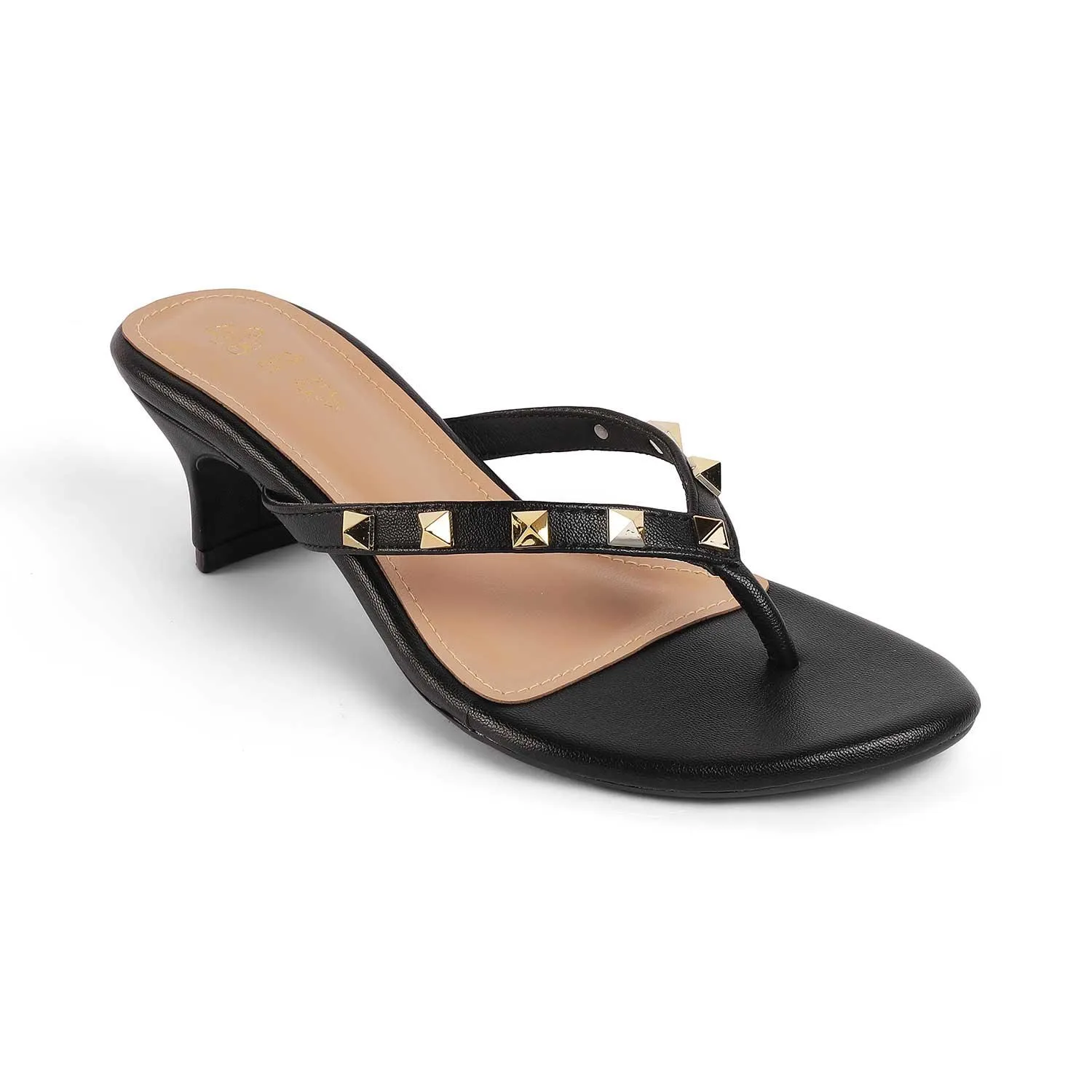 Tresmode Pugstud Black Women's Dress Heel Sandals