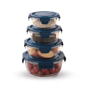 UMAI Borosilicate Glass Containers with Lid - Glass Lunch Box with Air Vent Lid,Airtight Kitchen Containers Set-Microwave Safe, Leak Proof,Set of 4-420ml,660ml,950ml,1300ml (Round)