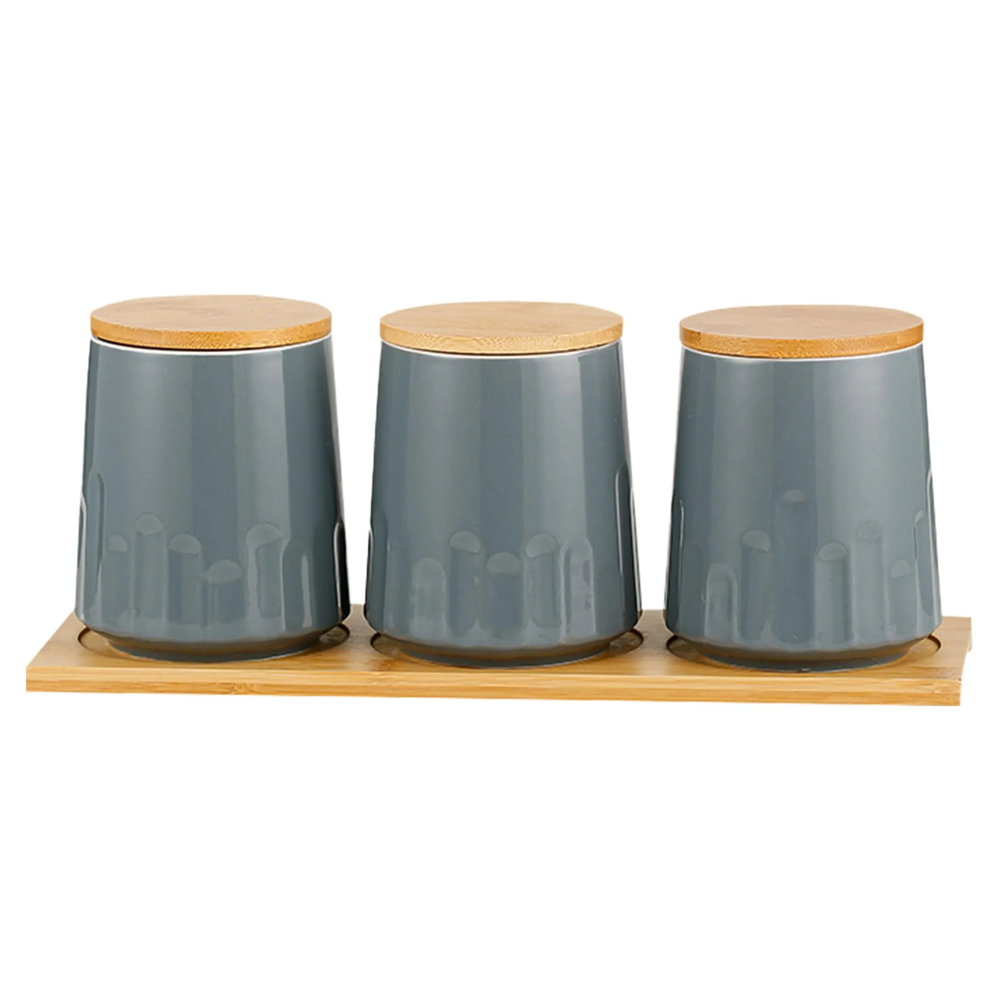 UMAI Ceramic Jars for Kitchen storage with Bamboo lids | Airtight Kitchen containers set | 280ml each | Pack of 3 | Multipurpose Jars for pickles dry fruits nuts | Grey |