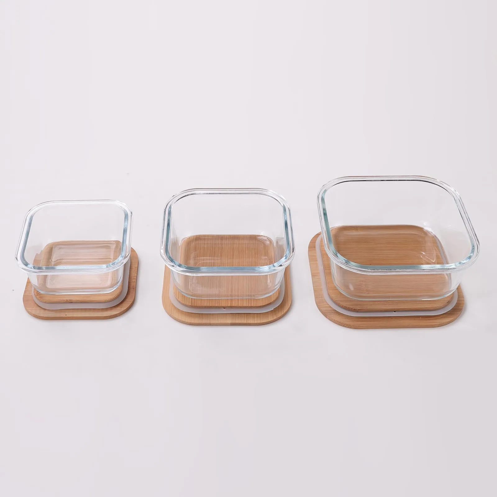 UMAI Pack of 3 Borosilicate Glass Kitchen Containers with Bamboo Lid | 310ml 510ml 800ml | Airtight Square Fridge Storage Boxes |kitchen organizer items and storage | Dandy Daisies Print