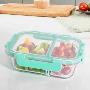 UMAI Two Compartment Lunch Box for Office Men, Kids, Women | Glass | Microwave Safe | Leak-Proof | Airtight | Safety Lock Lid | Glass Tiffin Box for Office, School (570ml)