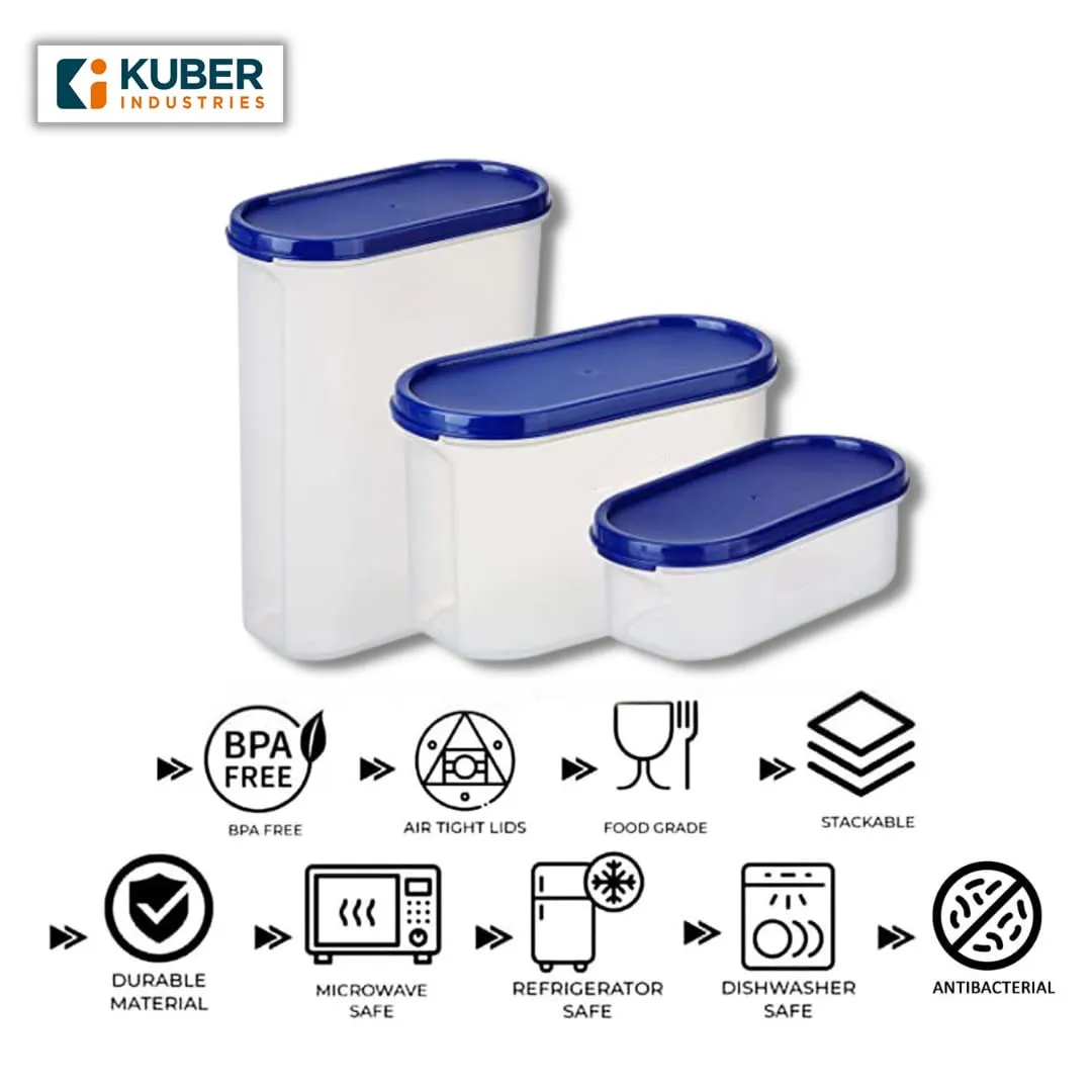 Urbane Home Container for Kitchen Storage Set| Airtight Container, Multipurpose | Plastic Container Set of 3 | For Dry & Wet Food | 500 ml,1200 ml,2000 ml (Small-Medium-Large)