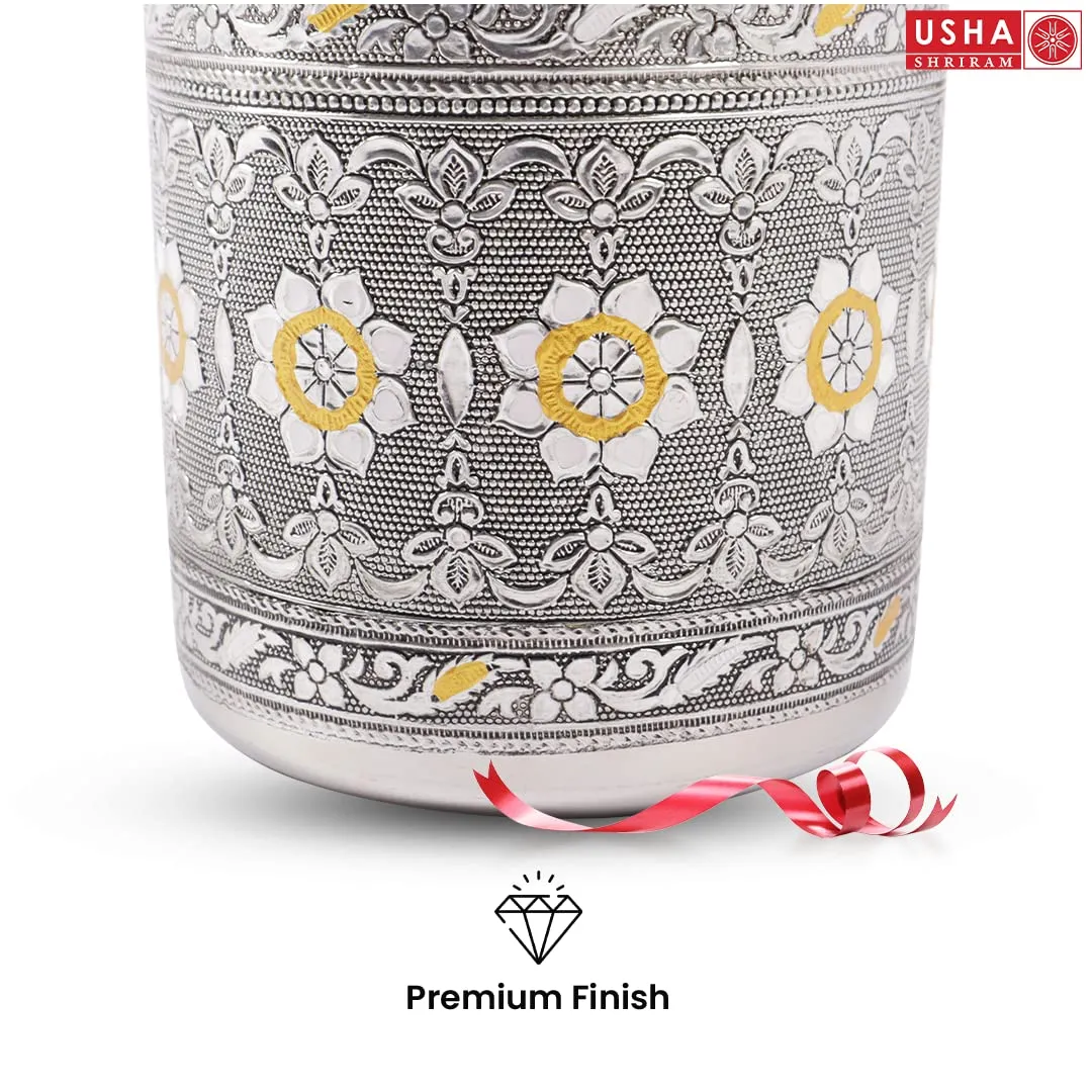 USHA SHRIRAM Stainless Steel Crafted Storage Box (Silver- 1.6L) |Gift Set | Kitchen Storage Organiser | Dabba For Kitchen | Rust Proof | Multi Purpose Box, Blue-Violet