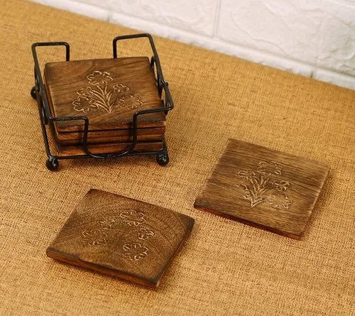 Wood and Iron Coasters Set Tea Coffee Beer and Other Drinks