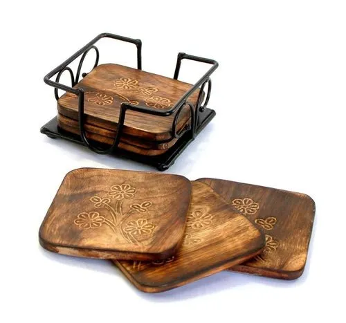 Wood and Iron Coasters Set Tea Coffee Beer and Other Drinks