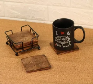 Wood and Iron Coasters Set Tea Coffee Beer and Other Drinks