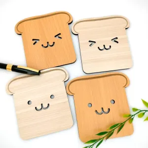 Wooden Tea Coaster Set of 4 pcs Bread Toast Design Shape MDF Wood Material Coasters Great for Dining, Office, Center Table, Premium Tableware (Cute Bread Toast)