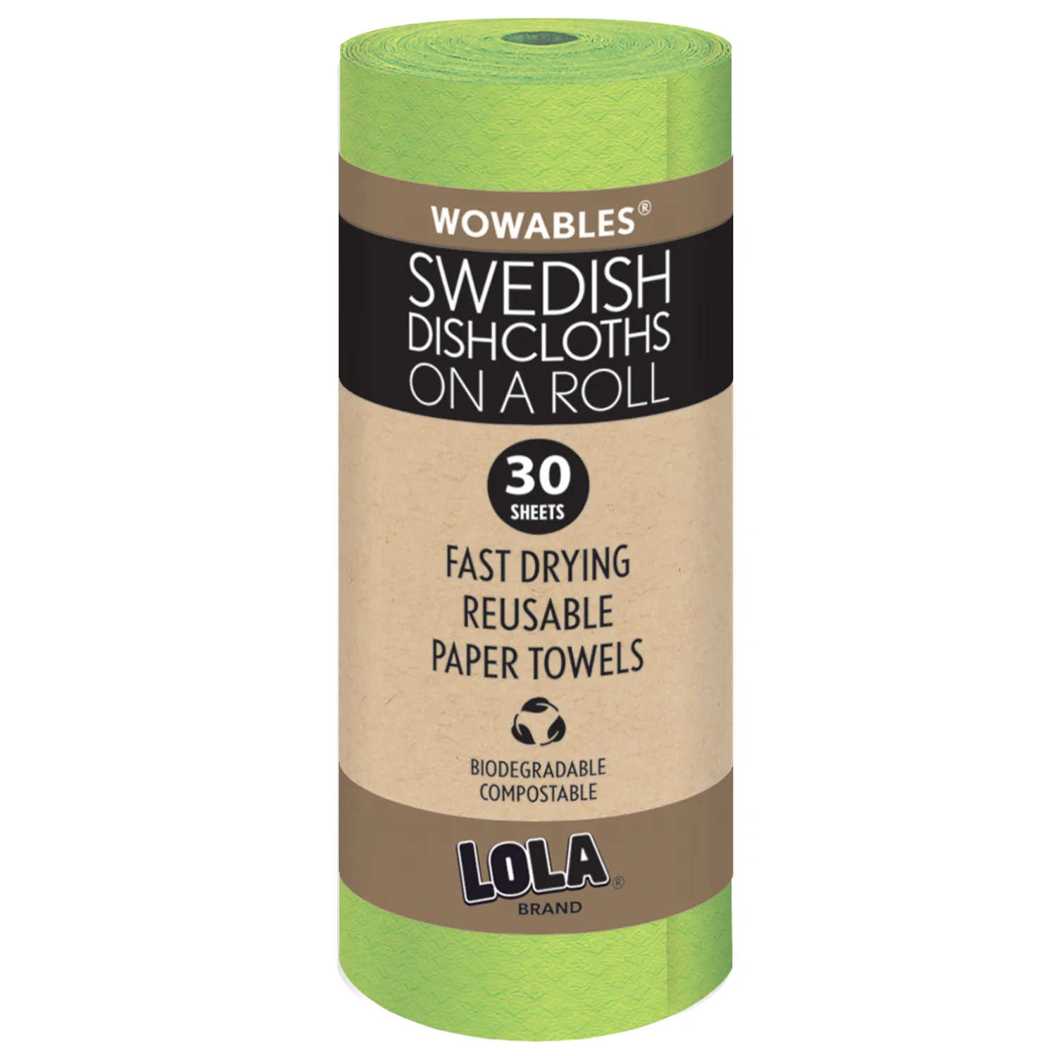 Wowables, Swedish Dish Cloths on a Roll, Reusable & Biodegradable Paper Towels, 30 Count Roll